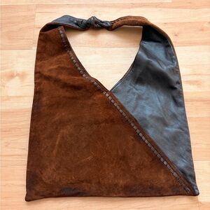 Suede/Leather Hobo Tote Bag